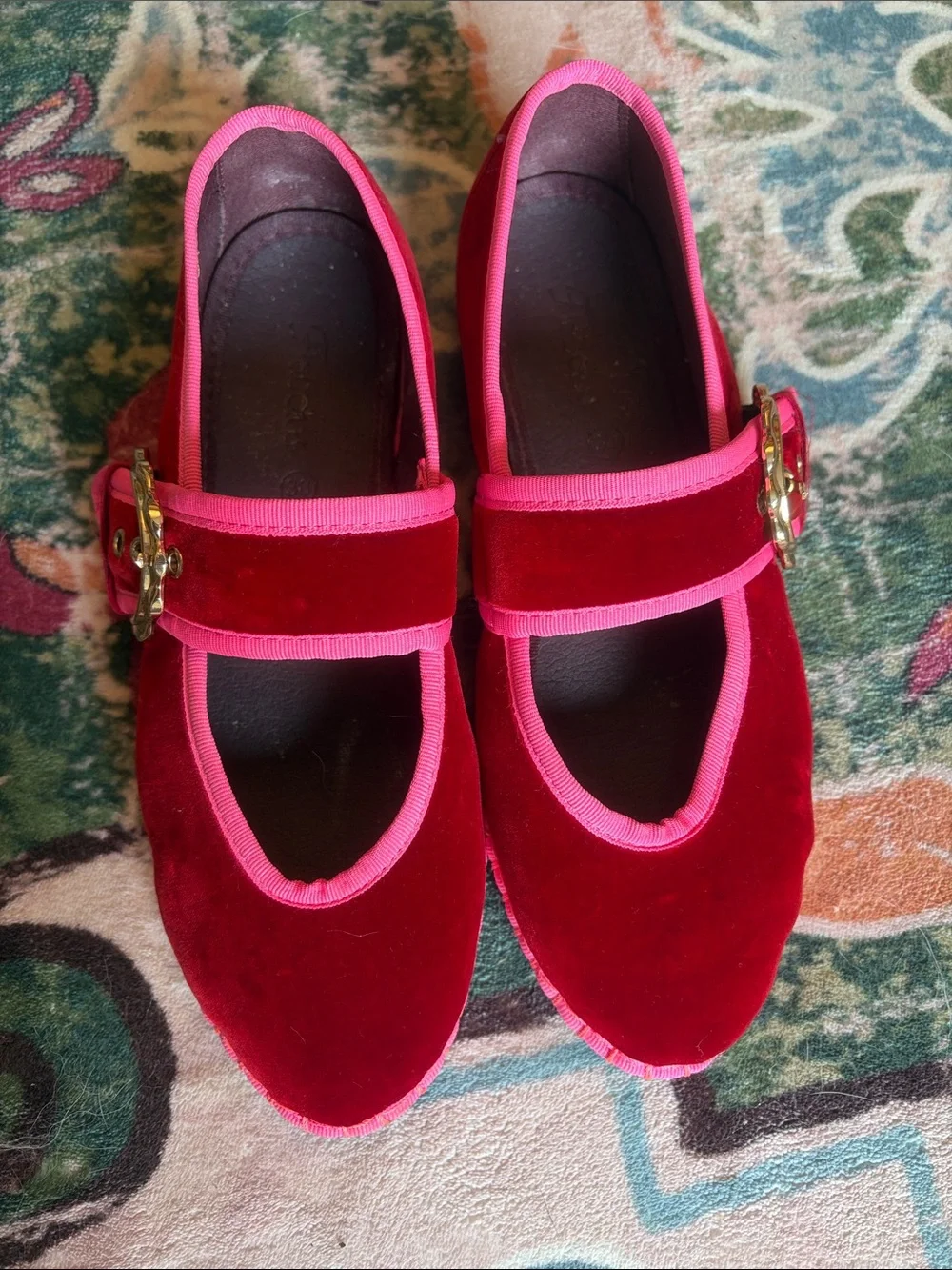 Flabelus velvet Mary Jane flat with big buckle size 38